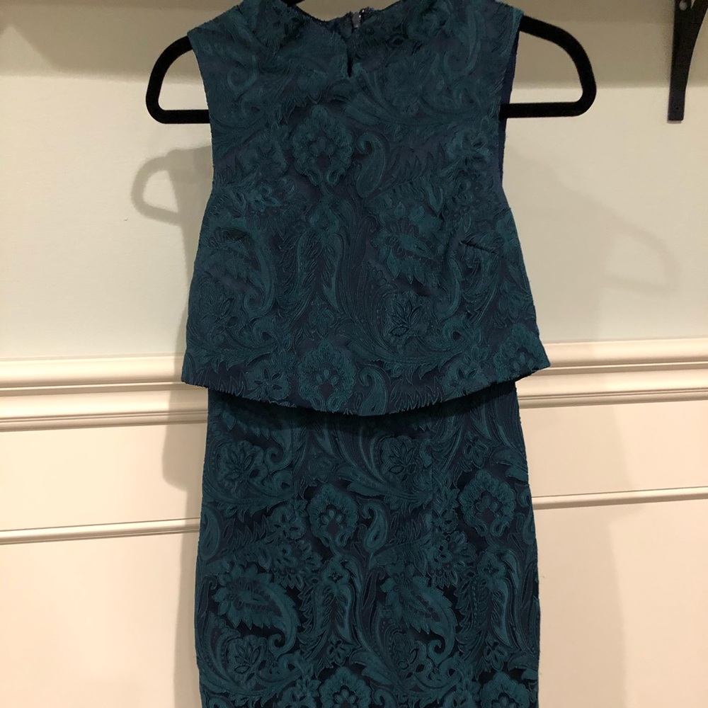 Badgley mischka teal popover midi dress sz 6
